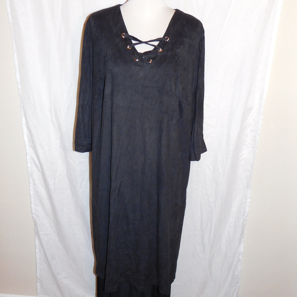 3X Catherines Black Faux Suede Lace Up Dress NWOT